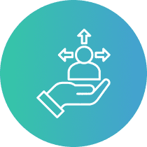 Hand supporting person with arrows icon.
