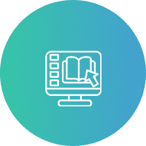 Computer icon with book and cursor.