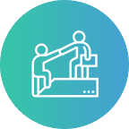 Two figures helping each other on stairs.